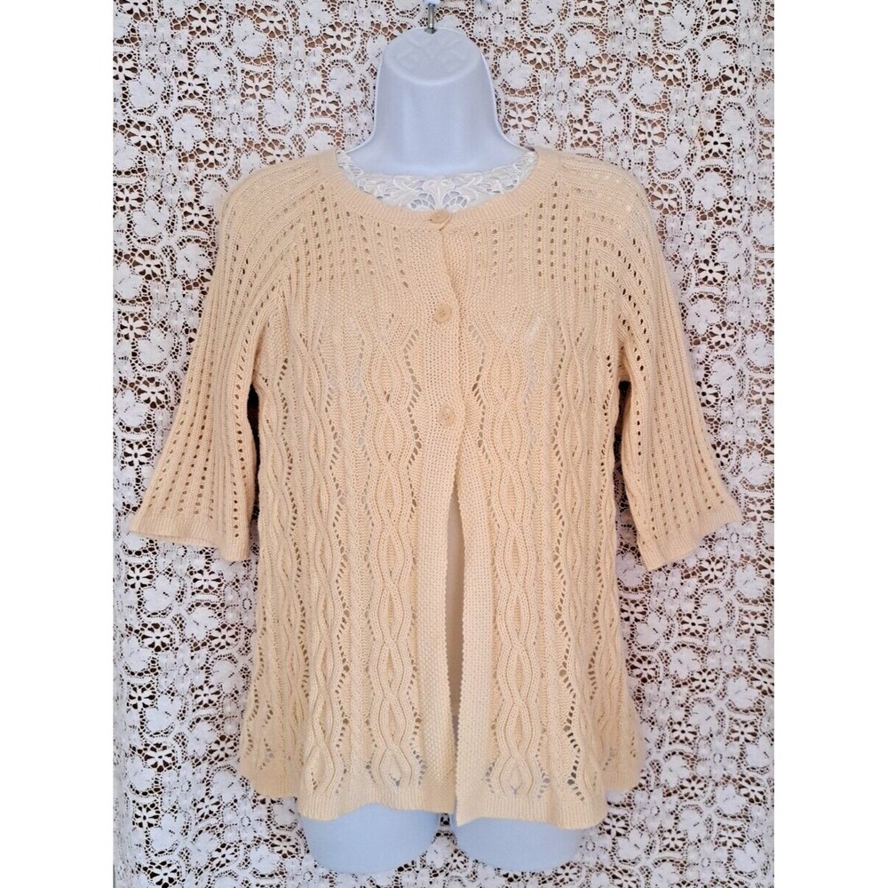 Isabella's Closet Boutique S/M Cream Cardigan 3 Button‎ Cable Knit 3/4 Sleeves